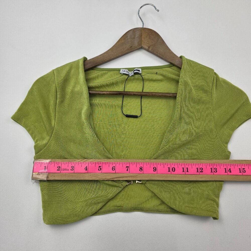 Fashion Nova Green Stretch Deep Plunge Shrug Cropped Bolero Top‎ S Y2K Vibe NWOT - Picture 11 of 13